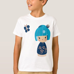 青いKokeshiの三重項の子供のティー Tシャツ