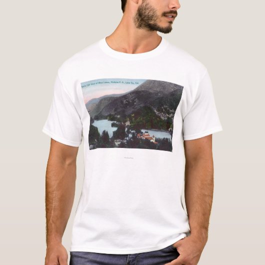 青いLakesMidlakeの空中写真、カリフォルニア Tシャツ (正面)