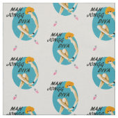 青いMah Jonggの花型女性歌手の生地 ファブリック (見本)