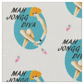 青いMah Jonggの花型女性歌手の生地 ファブリック (クローズアップ)