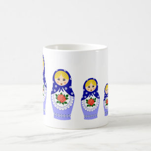 青いMatryoschkaの人形 コーヒーマグカップ