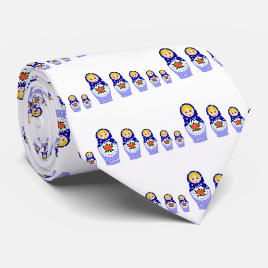 青いMatryoschkaの人形 ネクタイ (ロール)