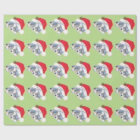 青いMerleのオーストラリアのクリスマスの子犬のギフト用包装紙 ラッピングペーパー (フラット)