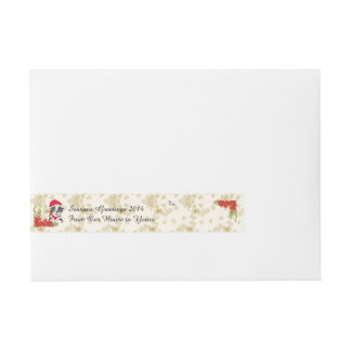 青いMerleのオーストラリアのクリスマスの子犬w/Poinsetta ラップアラウンド宛名ラベル