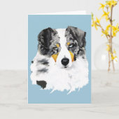 青いMerleのオーストラリアの羊飼いのブランクの挨拶状 カード (黄色い花)