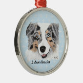 青いMerleのオーストラリアの青w/whiteのダイヤモンド メタルオーナメント (右)