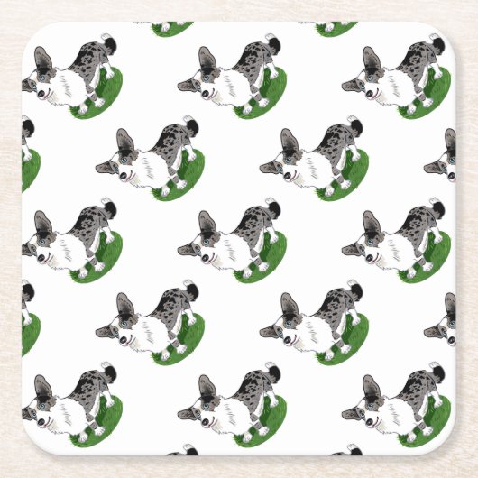 青いmerle、コーギーのカーディガン スクエアペーパーコースター (正面)