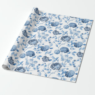 青いModern Vintage Floral Toile女性白 ラッピングペーパー