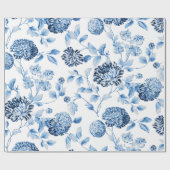 青いModern Vintage Large Floral Toile女性白 ラッピングペーパー (フラット)