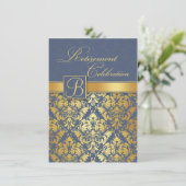 青いmonogrammの退職パーティーの金ダマスク織 招待状 (スタンド正面)