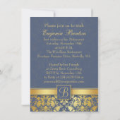 青いmonogrammの退職パーティーの金ダマスク織 招待状 (裏面)