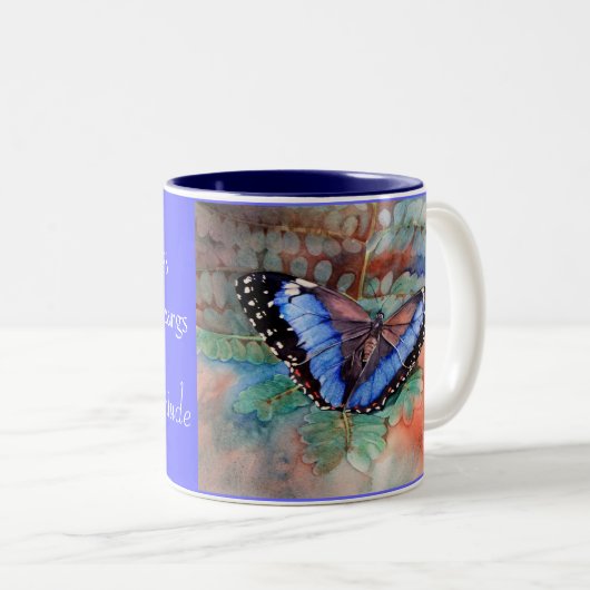 青いMorphoの水彩画の感謝のマグ ツートーンマグカップ (正面右)