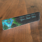 青いMorphoの蝶フラクタル デスクネームプレート (側面)