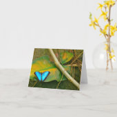 青いMORPHOの蝶NOTECARD カード (黄色い花)