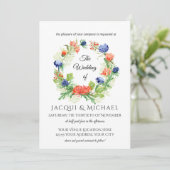 青いnのオレンジ菊のアザミのリースの結婚式 招待状 (スタンド正面)