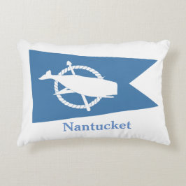 青いNantucketのクジラの旗の枕 アクセントクッション