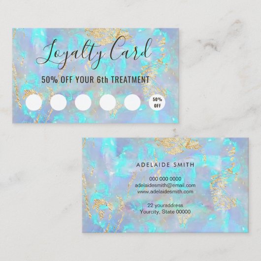 青いopal背景ロイヤリティカード 名刺 (正面/裏面)