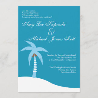 青いPALMTREEのカリブのな行先の結婚式 招待状