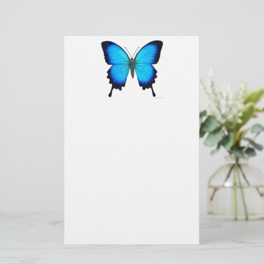 青いPapilioウリッセースの蝶文房具 便箋 (スタンド正面)
