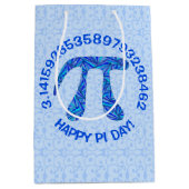 青いPi記号Mathギーク祝Happy Pi Day ミディアムペーパーバッグ (正面)