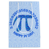 青いPi記号Mathギーク祝Happy Pi Day ミディアムペーパーバッグ (裏面)