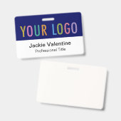 青いPVC名バッジ横ロゴ作業IDラベル バッジ (正面＆裏面)