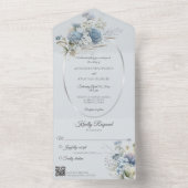 青いQRコード上のアイスブルーボヘミアの花 オールインワン招待状 (内側)