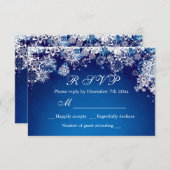 青いRSVPの招待状の白く青い雪片 出欠カード (正面/裏面)