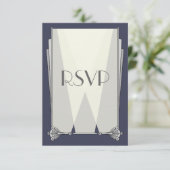 青いRSVPカードのSwankyアールデコ 出欠カード (スタンド正面)