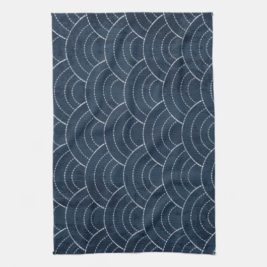 青いSashiko キッチンタオル (縦)