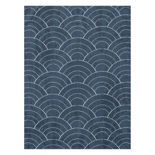 青いSashiko テーブルクロス (正面)