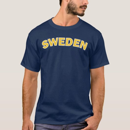 青いTシャツのスウェーデンの黄色 Tシャツ (正面)