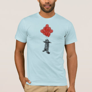 青いTシャツのユニセックスで赤い気球 Tシャツ