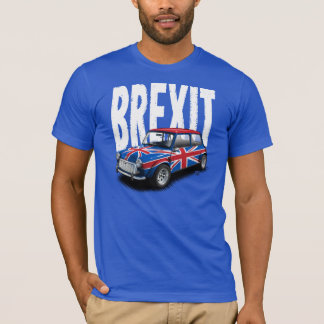 青いTシャツのBrexitのクラシックな小型車 Tシャツ