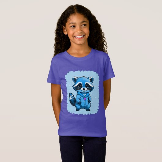 青いTシャツを着た小さなアライグマ Tシャツ (正面フル)