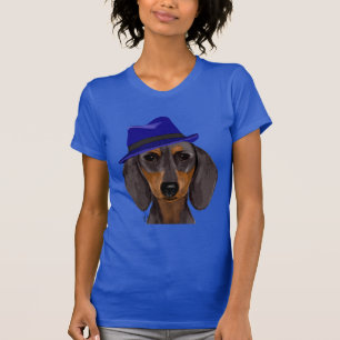 青いTrilbyを持つダックスフント Tシャツ