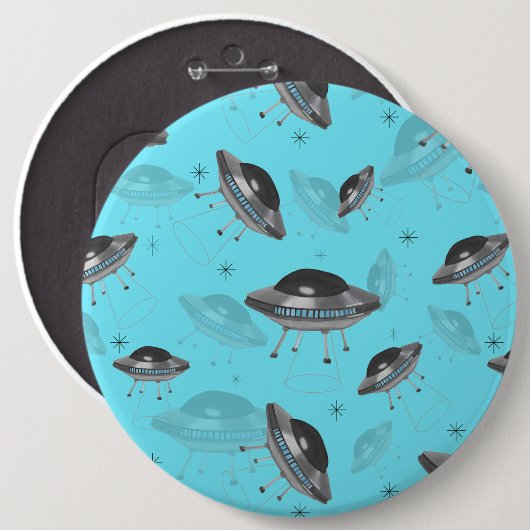 青いUFOボタン 缶バッジ (正面&裏面)