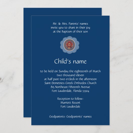 青いVaftisi 招待状 (正面/裏面)