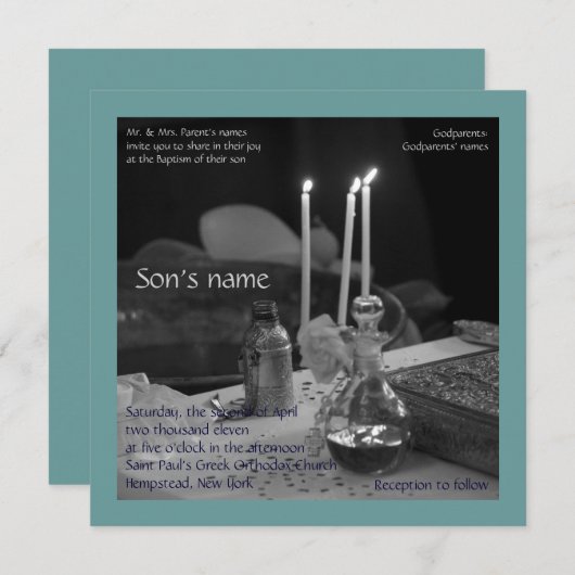 青いVaftisi 招待状 (正面/裏面)