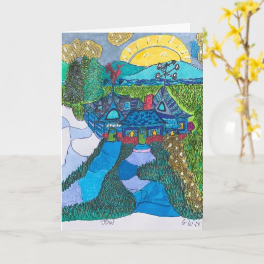 青いWeathervanesの幸せな家 カード (黄色い花)