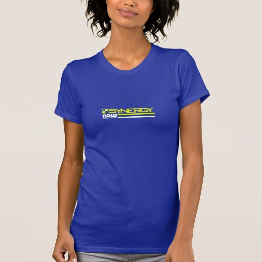 青いWoemensのストライプ Tシャツ (正面)