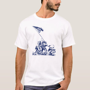 青いWWII硫黄島の旗の上昇 Tシャツ
