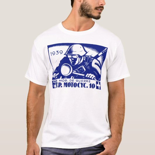 青いWWII Swiss Motorcycle Company Tシャツ (正面)