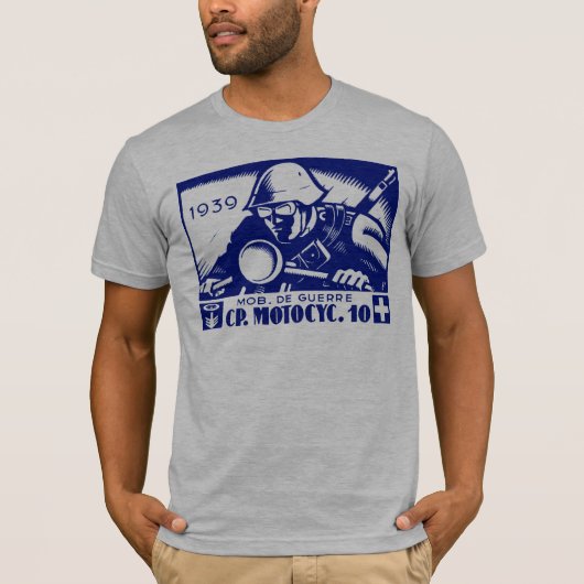 青いWWII Swiss Motorcycle Company Tシャツ (正面)