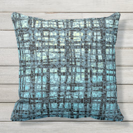 青いXとOのパターン黒のチェック アウトドアクッション