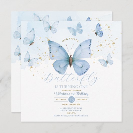 青うちの小さな蝶は一つの金ゴールドを回している 招待状 (正面/裏面)