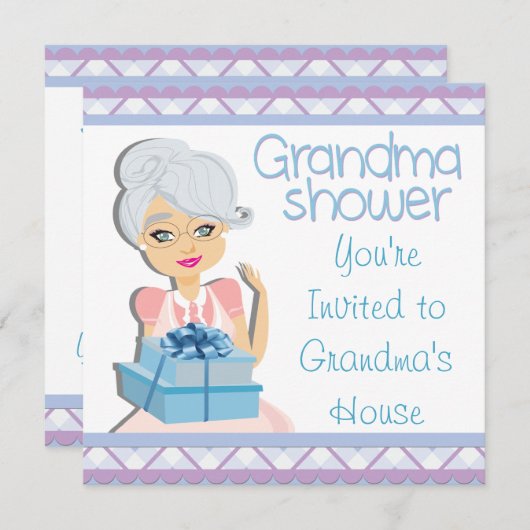 青おばあちゃん赤ちゃんシャワー 招待状 (正面/裏面)