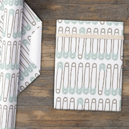 青おむつピンパターン赤ちゃんシャワーラッピング紙 ラッピングペーパー