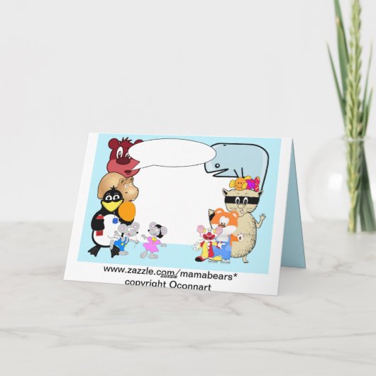 青おもしろいい可愛い漫画の動物 カード (裏面)