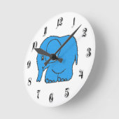 青おもしろいい象を縦縫いする ラウンド壁時計 (傾斜)
